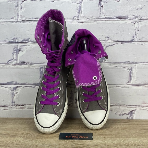 Converse Chuck Taylor Knee Hi XHI Charcoal Gray Purple Sneakers - Picture 4 of 8